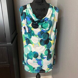 Worthington Sleeveless Blouse XL Cowl Neck Multicolor Geometric Modern Office